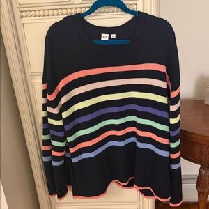 GAP Navy and Multicolor Striped Knit Sweater